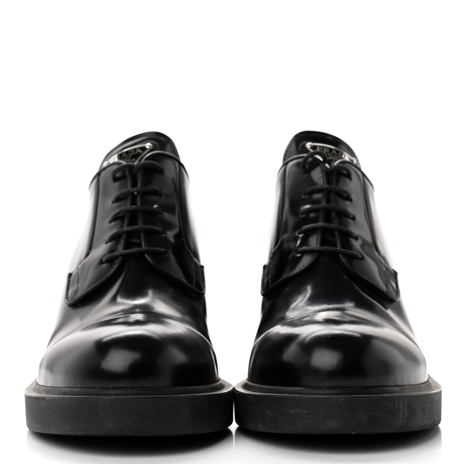 Prada Spazzolato Metal Triangle Logo Lace Up 85mm Loafers 40 Black 2 of 13