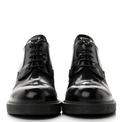 Prada Spazzolato Metal Triangle Logo Lace Up 85mm Loafers 40 Black 2 of 13