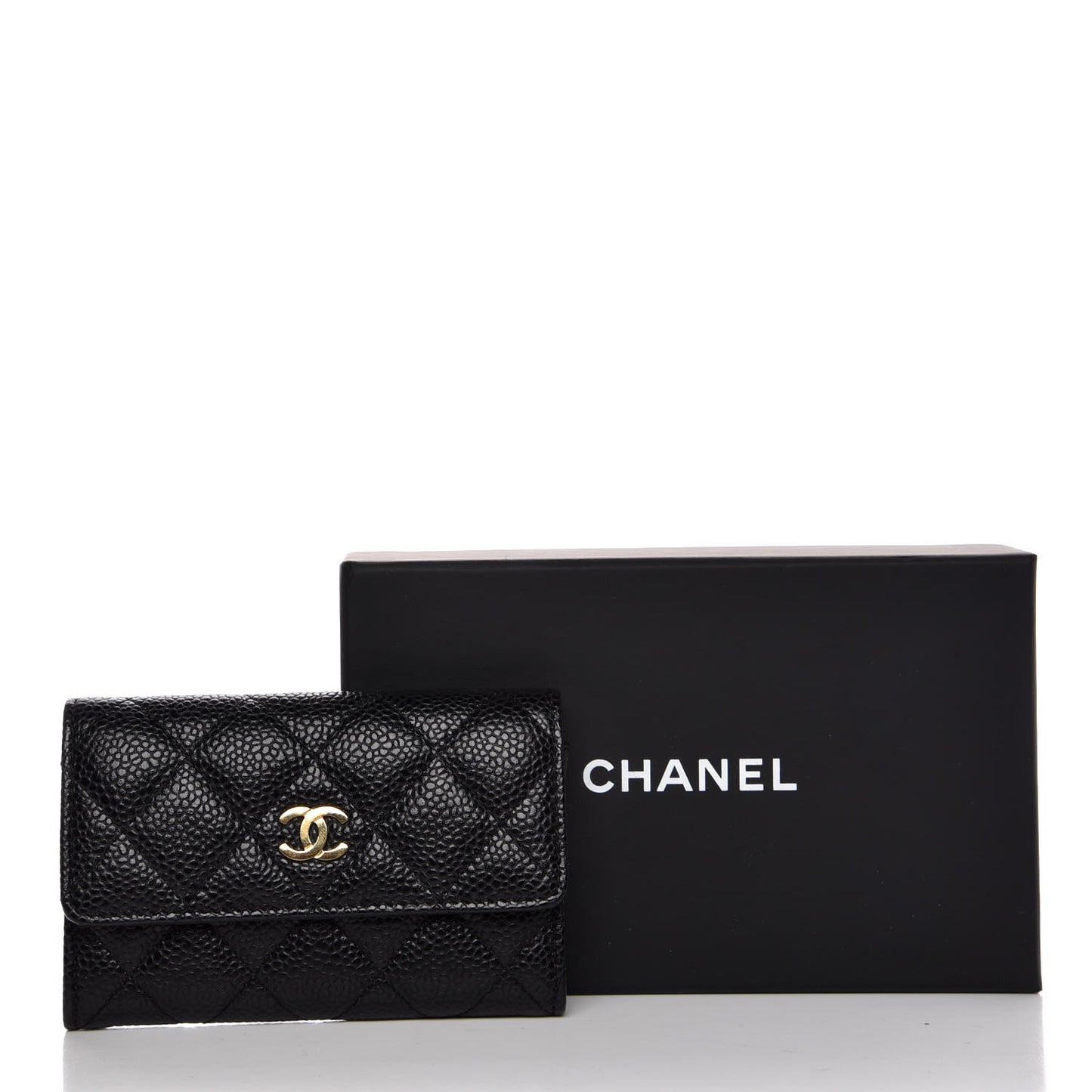 Caviar Quilted Flap Card Holder Black