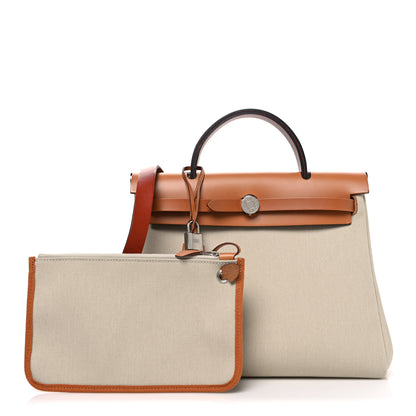 Hermes Military Toile Vache Hunter Herbag Zip Retourne 31 PM Beton Naturel Fauve Cuivre 3 of 12