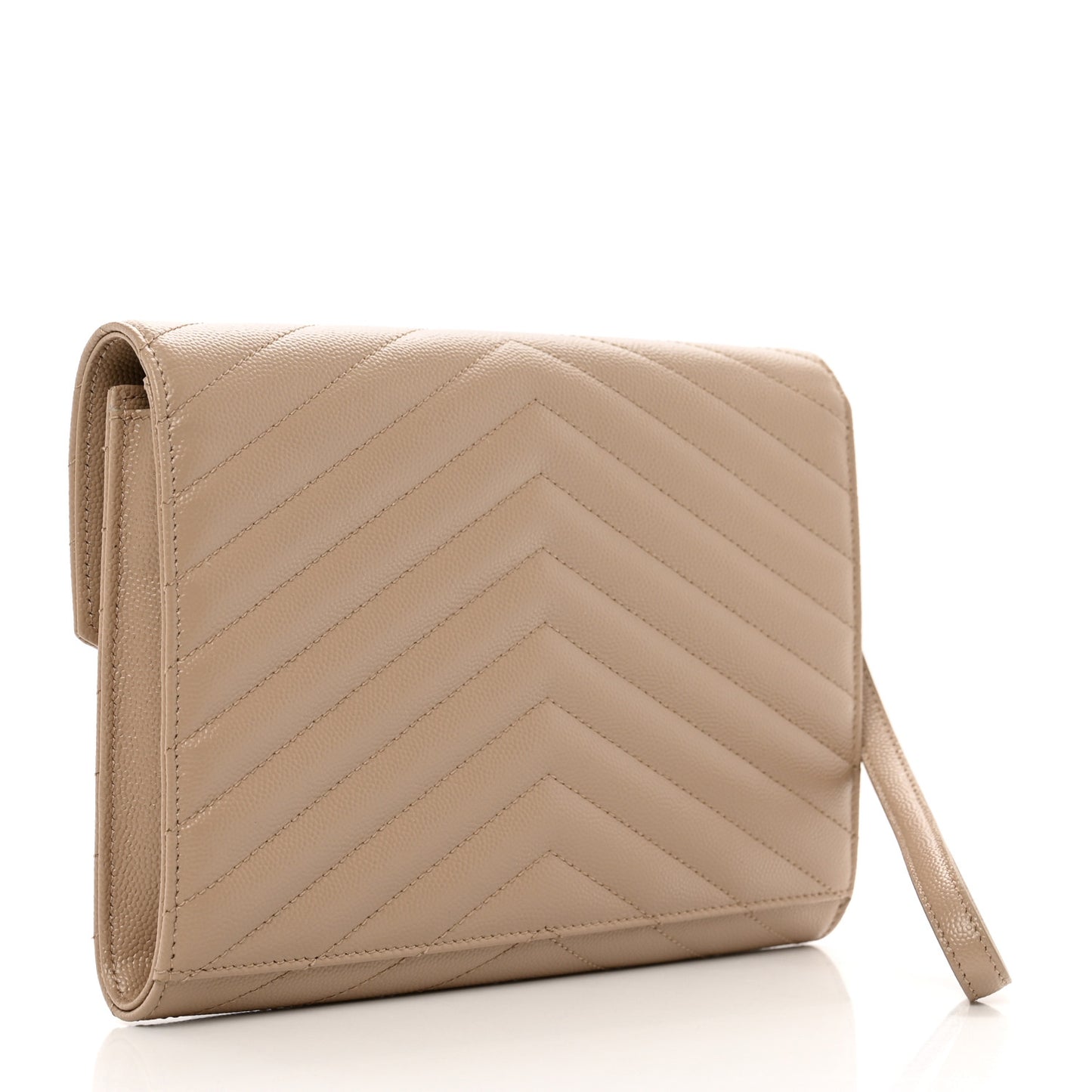 Grain De Poudre Matelasse Chevron Monogram Envelope Clutch Dark Beige
