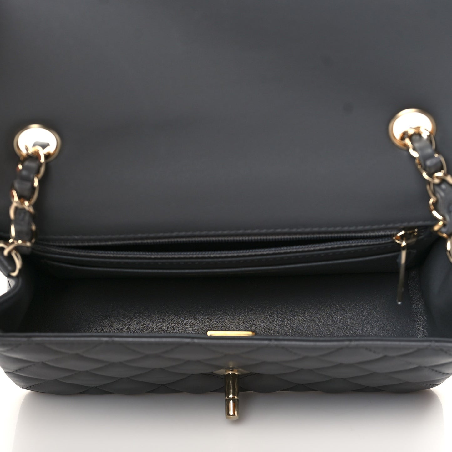 Lambskin Quilted Mini Rectangular Flap Dark Grey