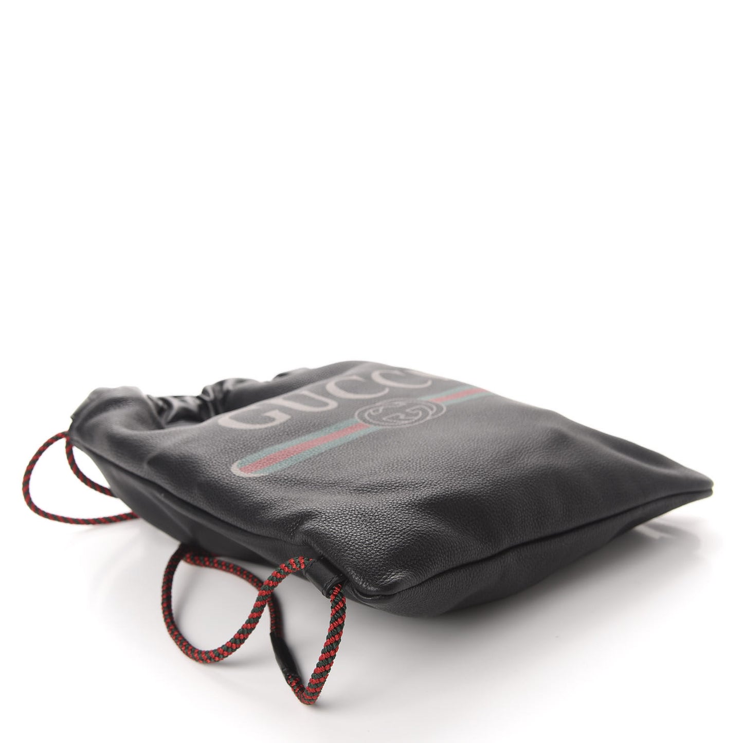 Calfskin Logo Drawstring Backpack Black