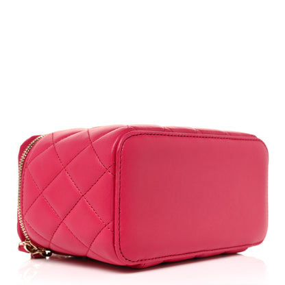 Chanel Lambskin Quilted Small Top Handle Vanity Case With Chain Dark Pink 4 of 11