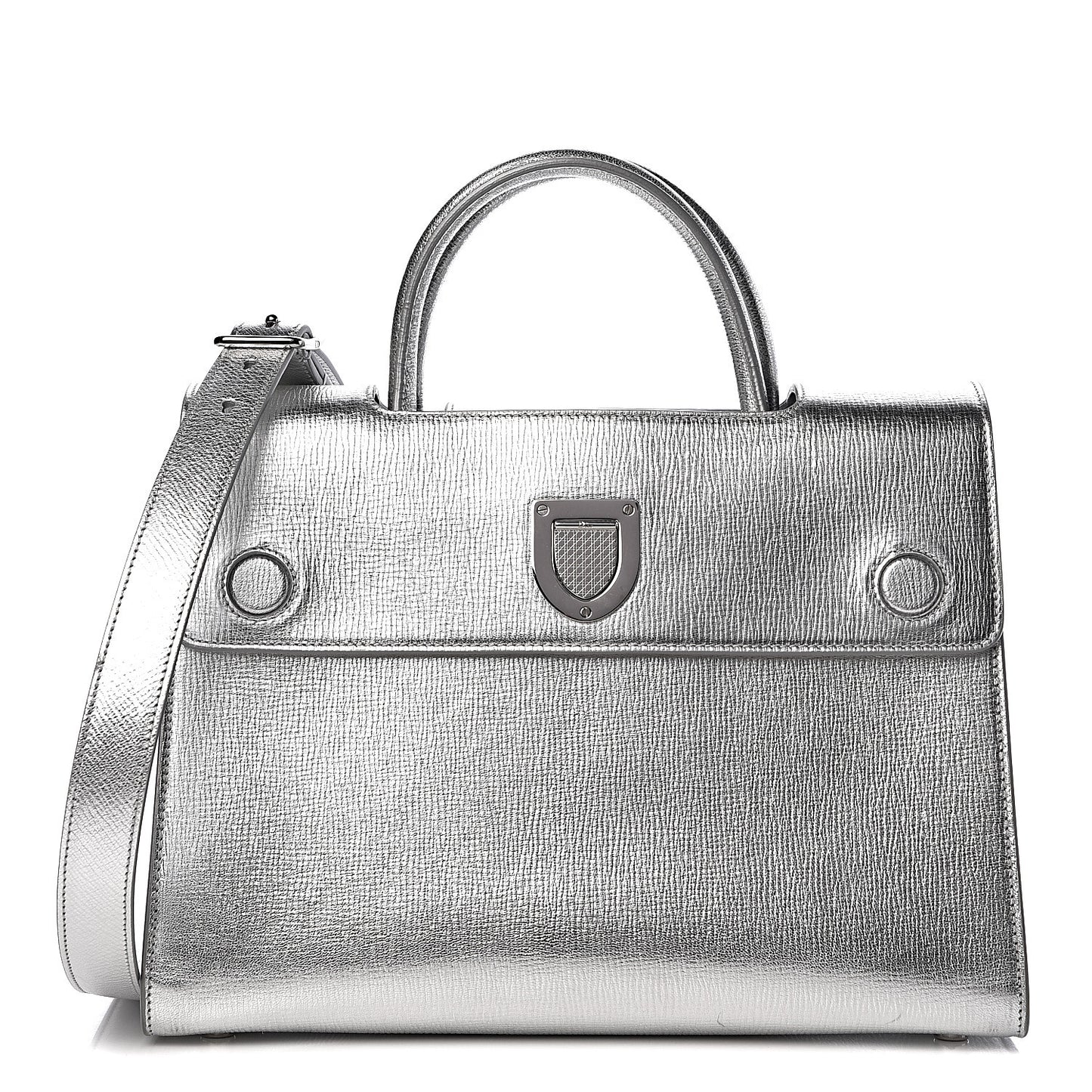 Metallic Grained Calfskin Medium Diorever Flap Silver
