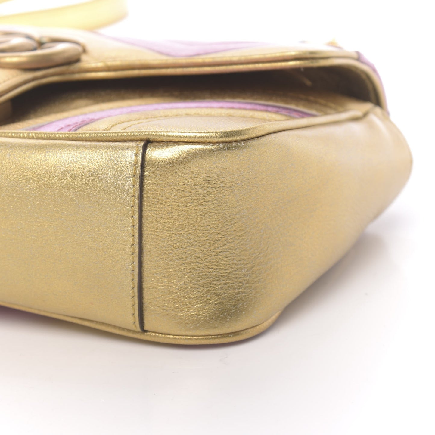 Metallic Calfskin Matelasse Mini GG Marmont Shoulder Bag Gold Pink