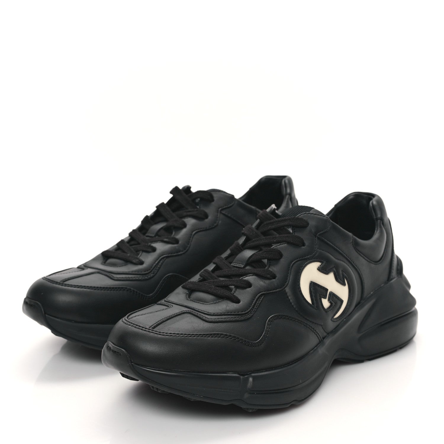 Gucci Dali Soft Calfskin Cut Out Interlocking G Womens Rhyton Sneakers 8.5 Black Ivoire 3 of 9