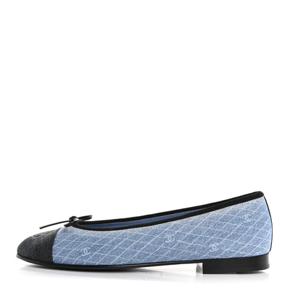 Chanel Denim Printed Quilt CC Cap Toe Ballerina Flats 39 Light Blue Dark Grey 1 of 11