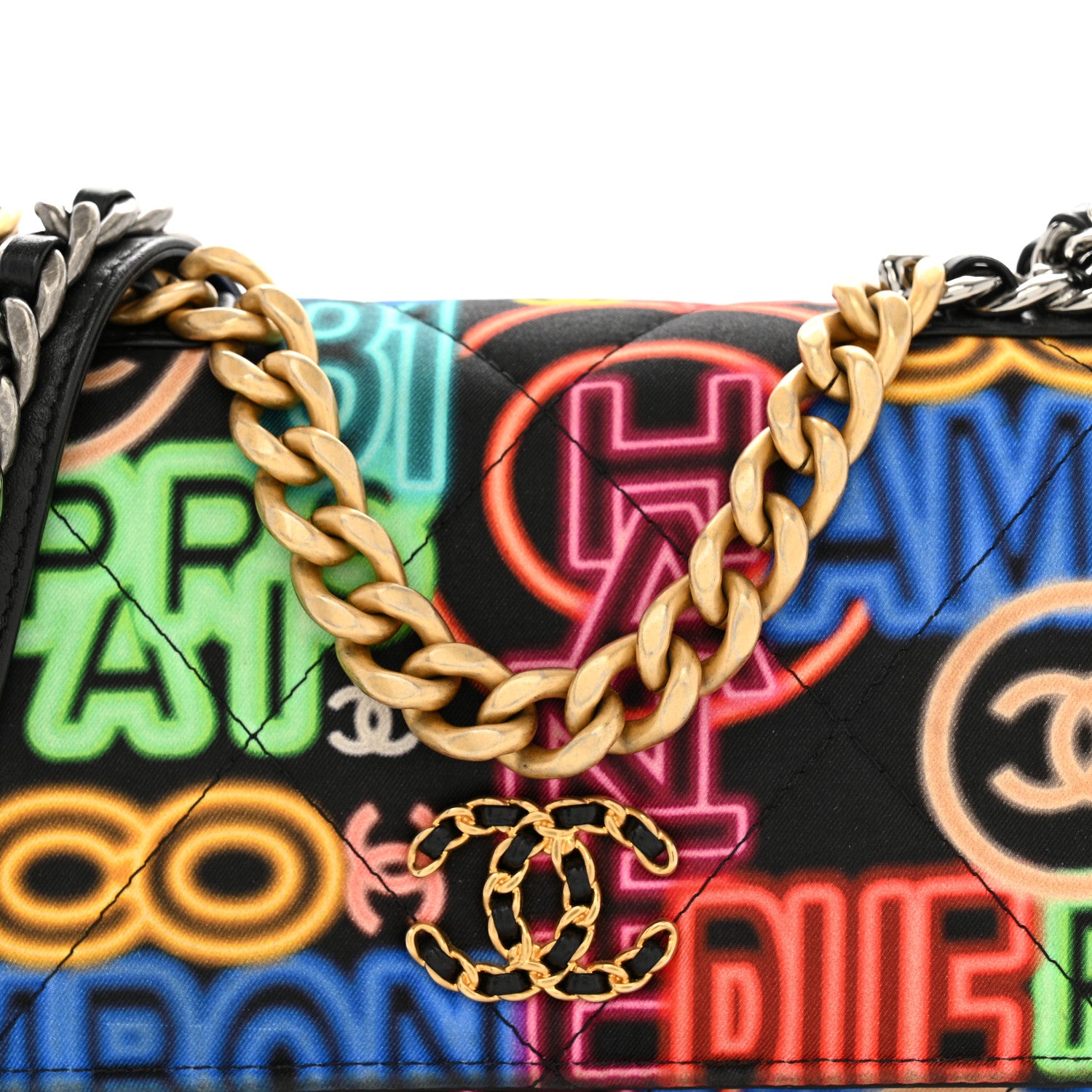 Chanel Fabric Printed Chanel 19 Wallet On Chain WOC Black Multicolor 9 of 15