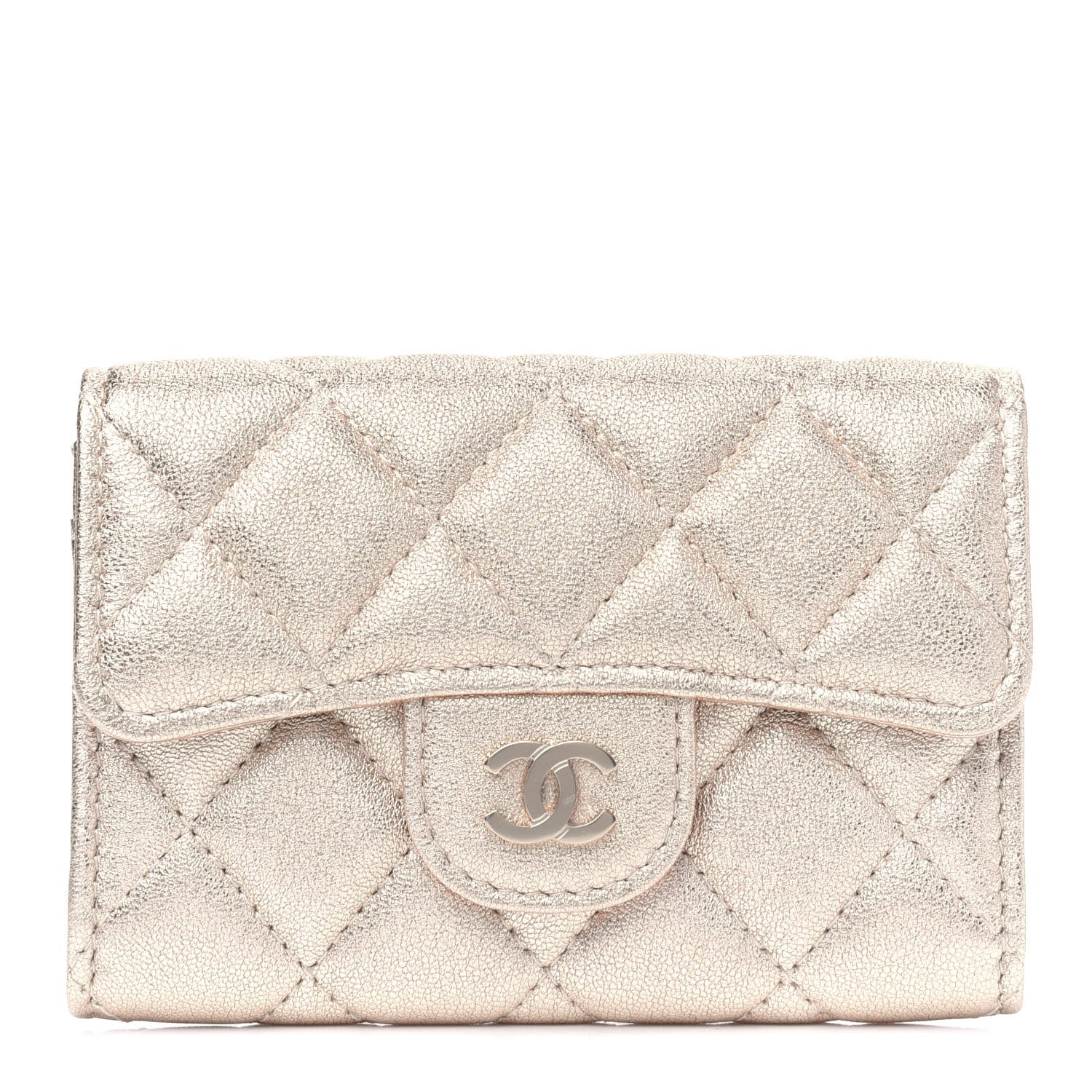 Chanel Metallic Lambskin Quilted Flap Card Holder Wallet Gold 1 of 4