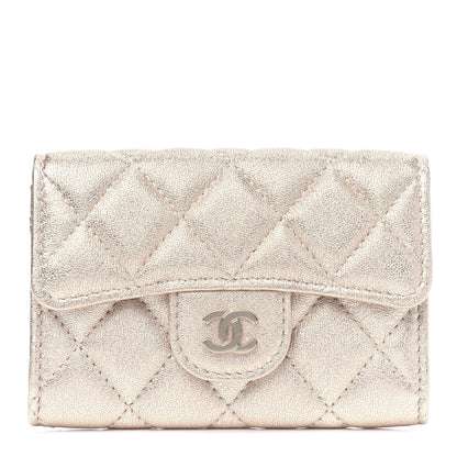Chanel Metallic Lambskin Quilted Flap Card Holder Wallet Gold 1 of 4