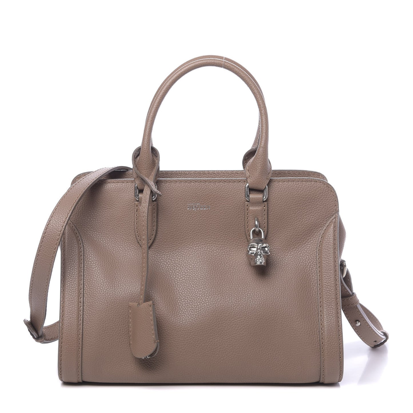 Pebbled Calfskin Small Skull Padlock Zip Around Tote Tan