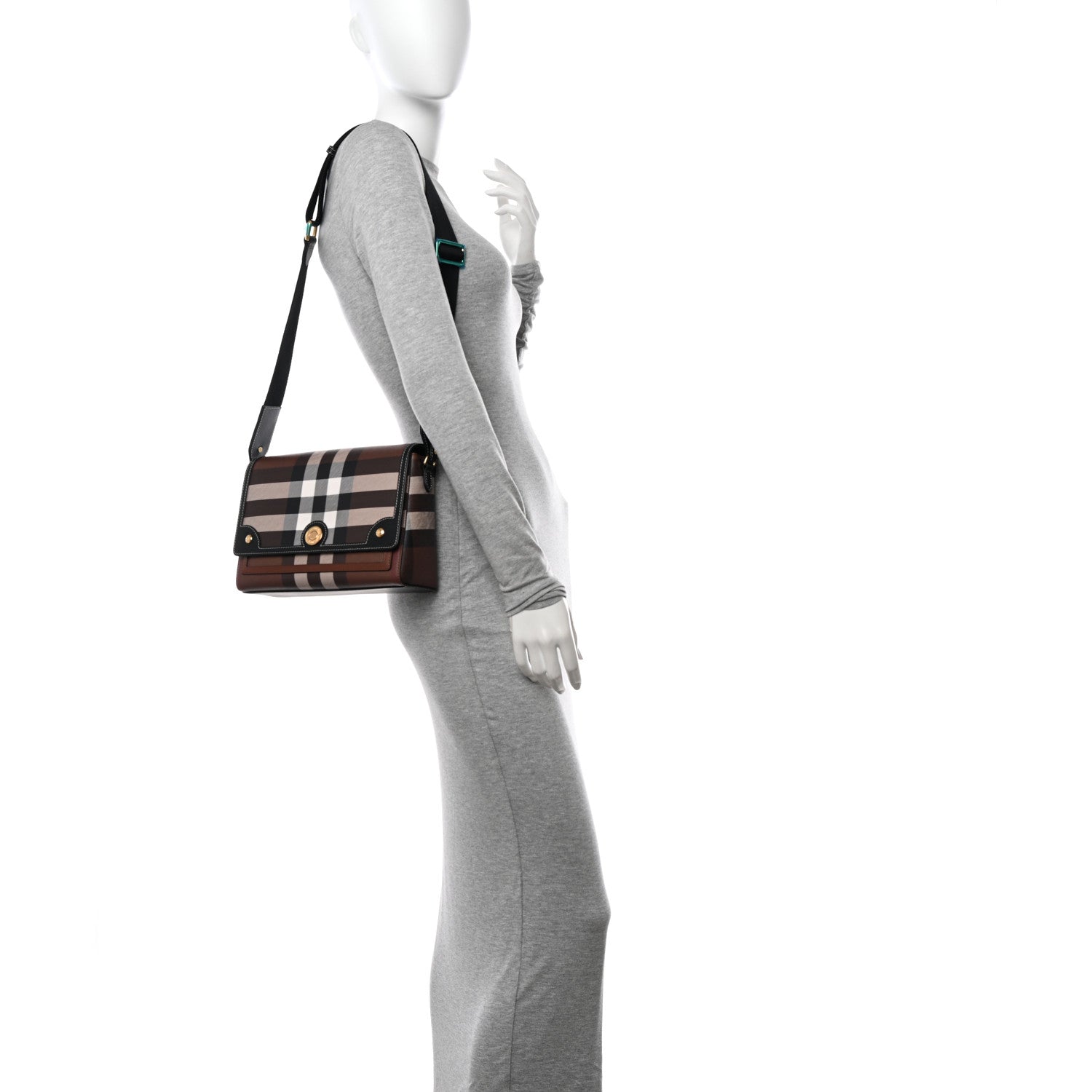 Burberry Calfskin Giant Check E-Canvas Note Crossbody Bag Dark Birch Brown 2 of 13