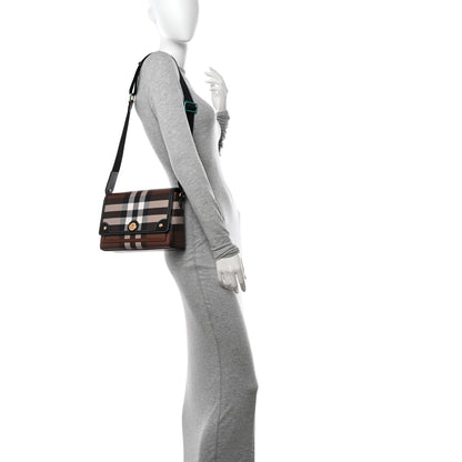 Burberry Calfskin Giant Check E-Canvas Note Crossbody Bag Dark Birch Brown 2 of 13