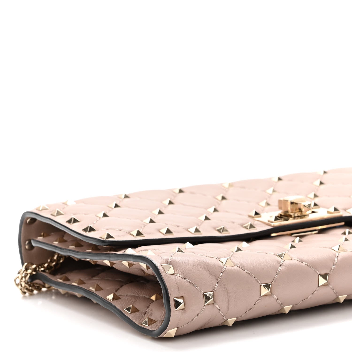 Valentino Garavani Nappa Rockstud Spike Wallet On Chain Poudre 7 of 9