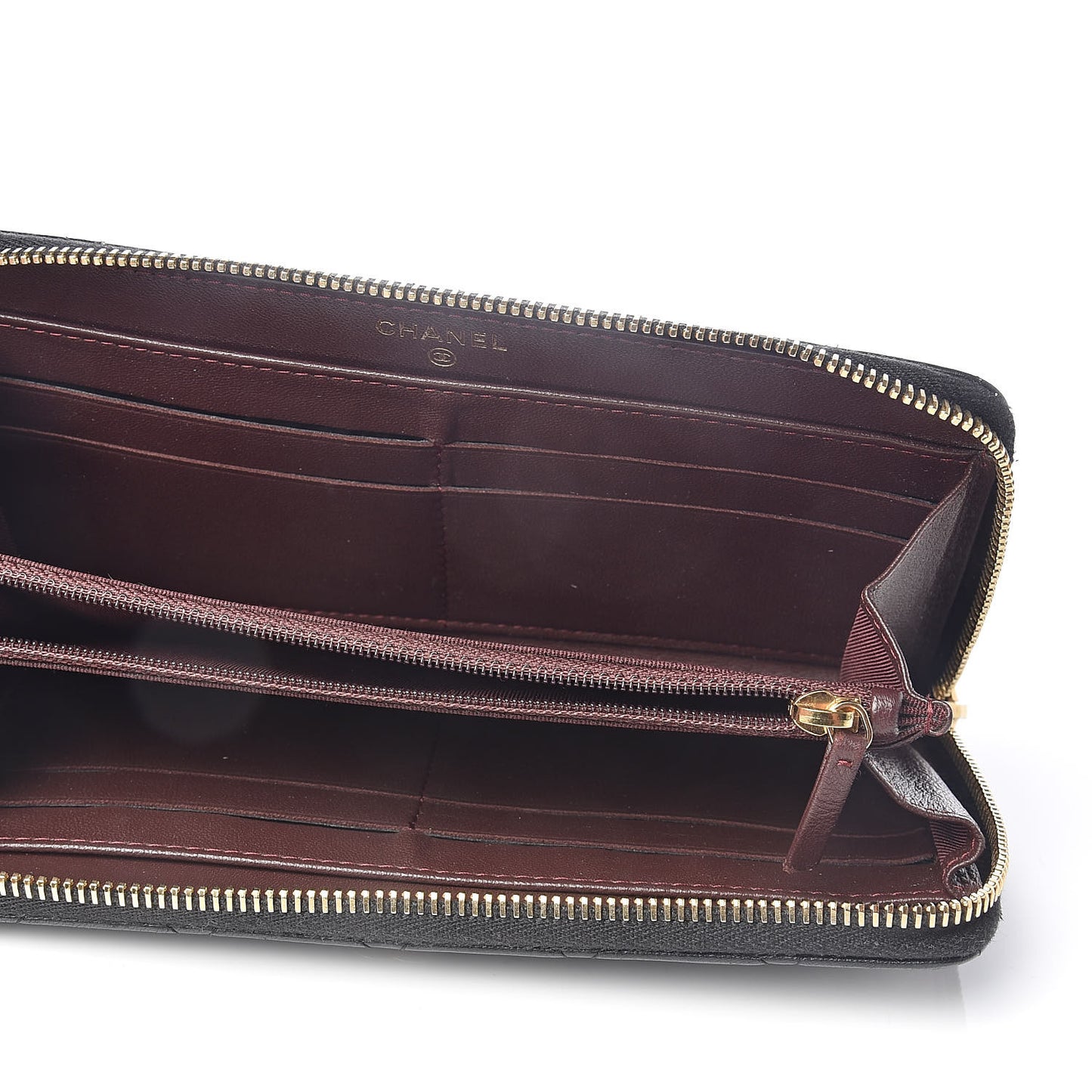 Lambskin Quilted Large Gusset Zip Around Wallet Black