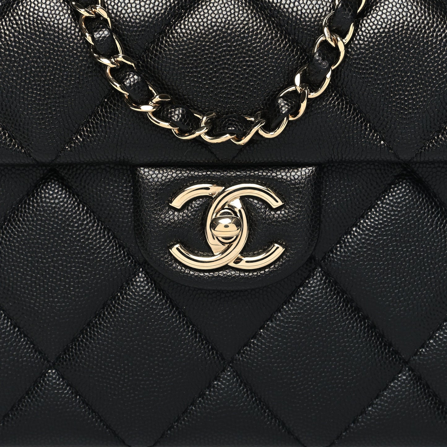 Caviar Quilted Mini Retro Twist Top Handle Flap Black