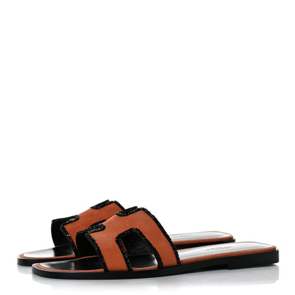 Hermes Suede Goatskin Crystal Oran Sandals 37 Rose Bubinga Black 3 of 9