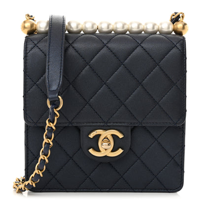 Chanel Iridescent Lambskin Quilted Chic Pearls Flap Navy Blue 1 of 10