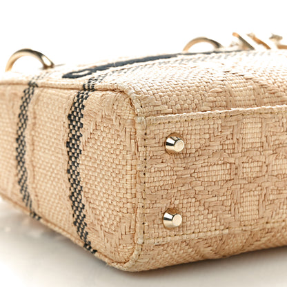 Christian Dior Raffia Woven Cannage Embroidered Mini Lady D-Lite Natural Black 8 of 9