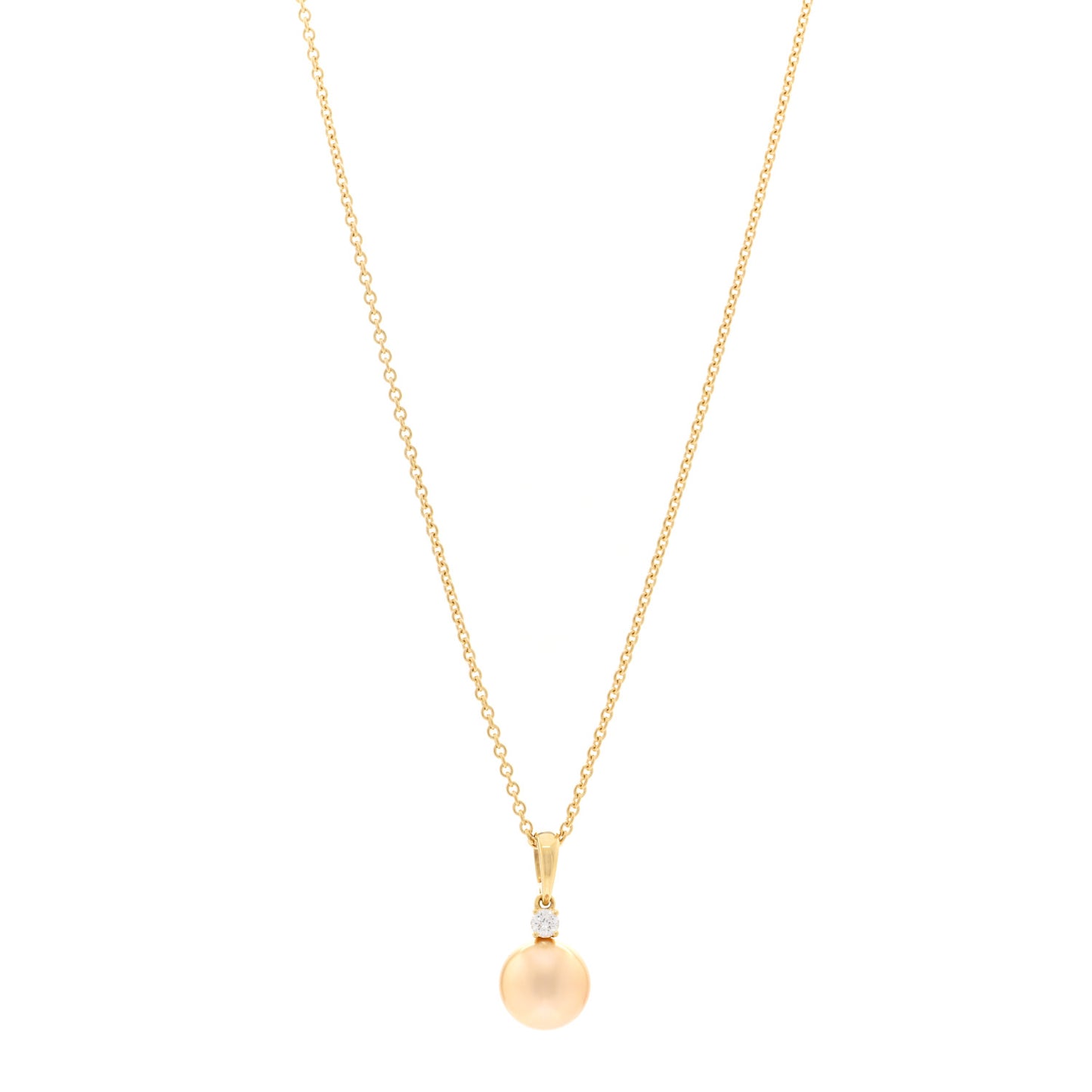 18K Yellow Gold Diamond Golden Cultured Pearl 9.5-10mm Pendant Necklace
