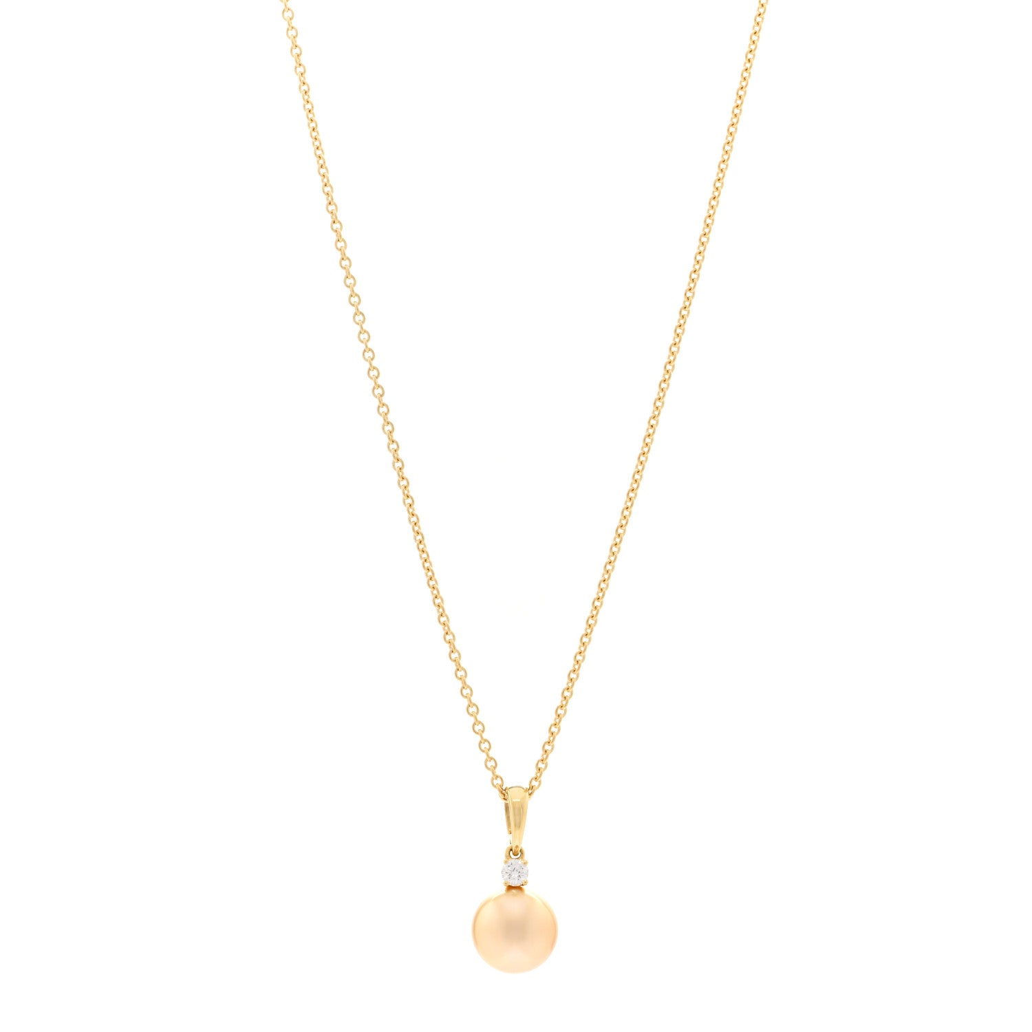 Mikimoto 18K Yellow Gold Diamond Golden Cultured Pearl 9.5-10mm Pendant Necklace 1 of 4