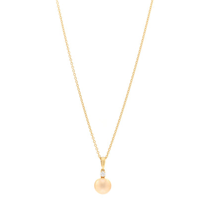 Mikimoto 18K Yellow Gold Diamond Golden Cultured Pearl 9.5-10mm Pendant Necklace 1 of 4
