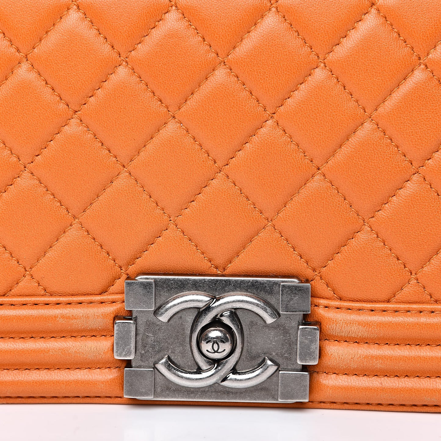Lambskin Quilted Medium Boy Flap Orange