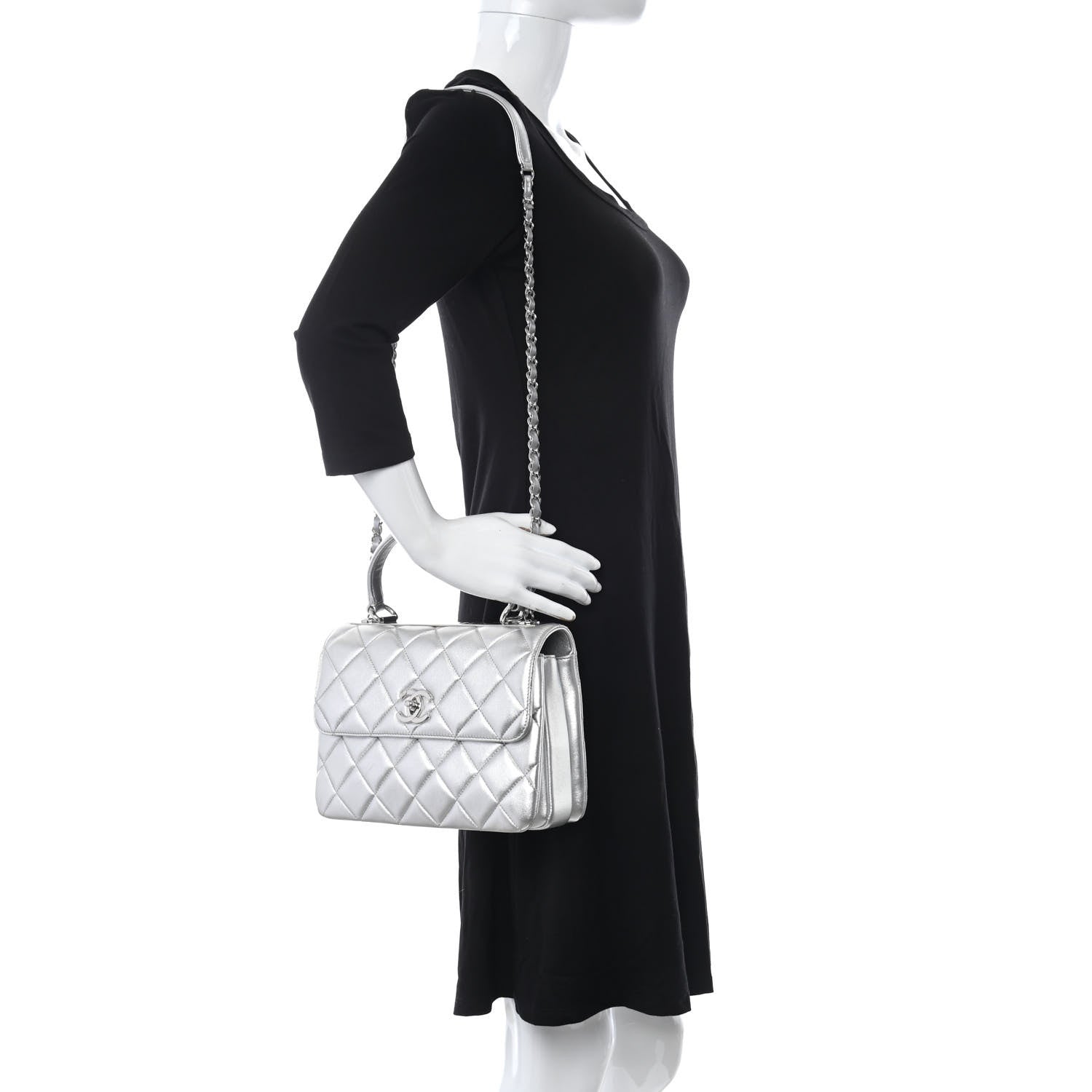 Chanel Metallic Lambskin Quilted Small Trendy CC Flap Dual Handle Bag Silver 2 of 14