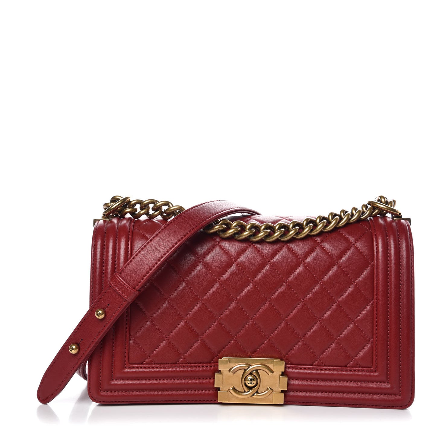 Lambskin Quilted Medium Boy Flap Red