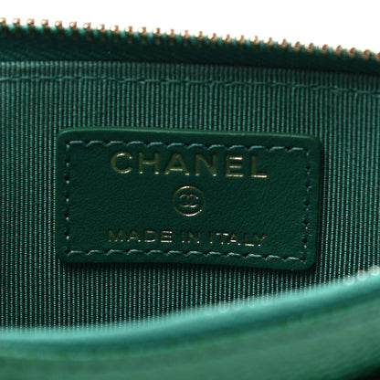 Chanel Metallic Caviar Quilted Classic Zip Pouch Green 6 of 7
