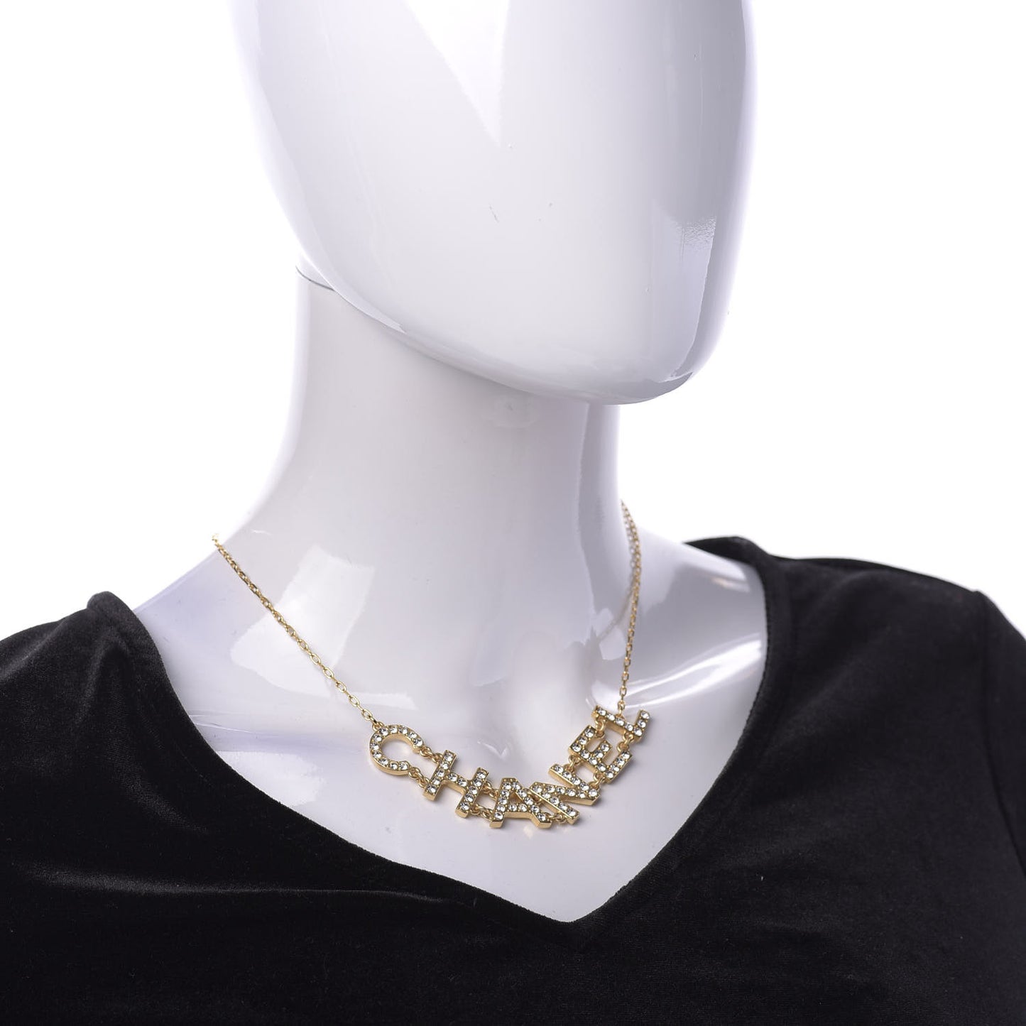 Metal Crystal Logo Necklace Gold