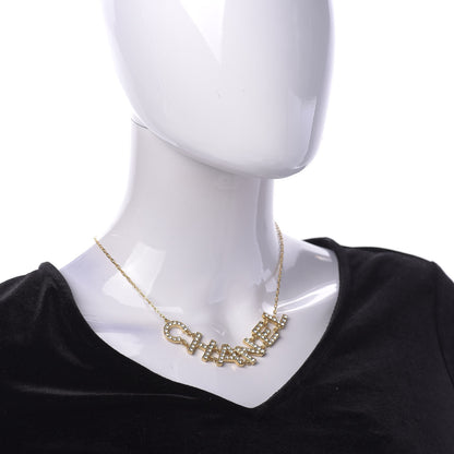 Chanel Metal Crystal Logo Necklace Gold 3 of 7