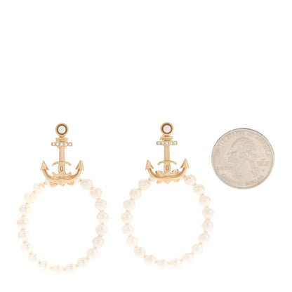 Chanel Pearl Crystal Chanel Anchor CC Hoop Earrings Gold 2 of 5