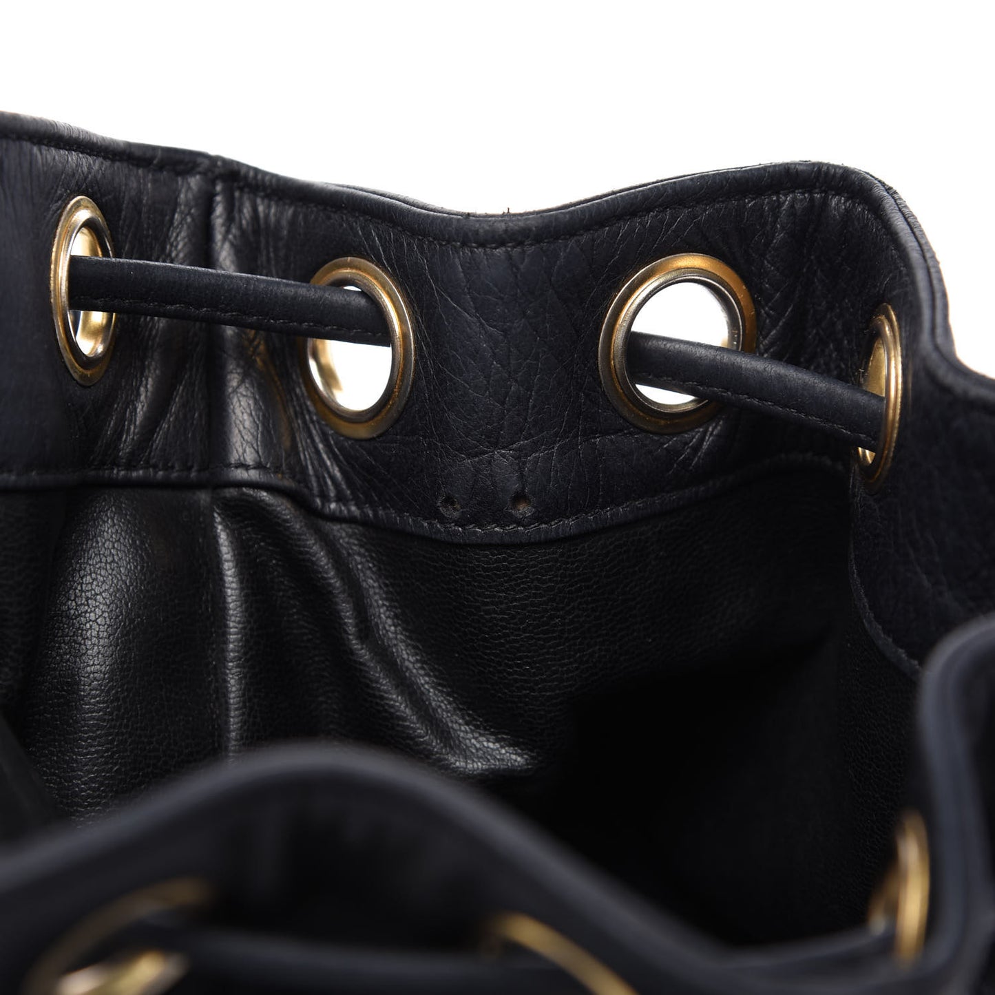 Lambskin Drawstring Bucket Bag Black