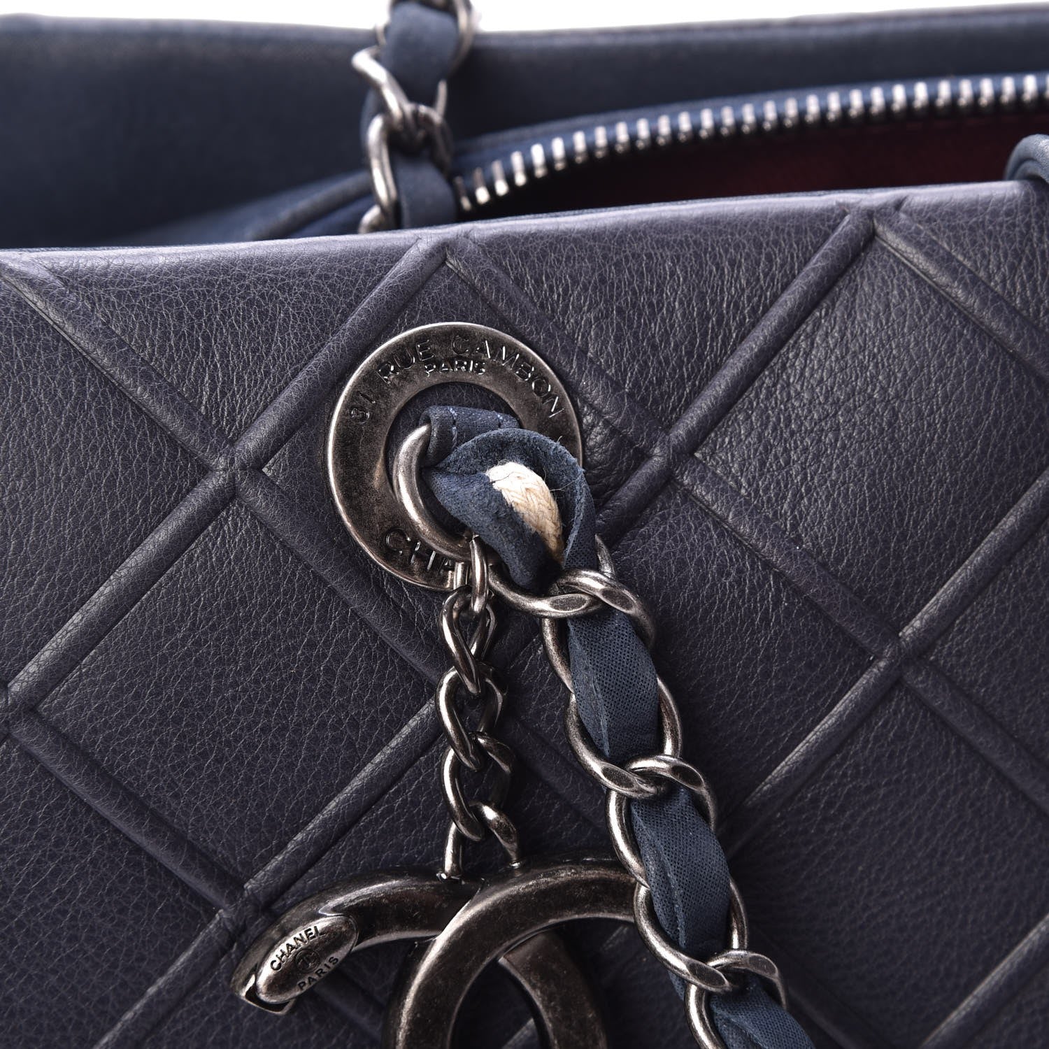 Chanel Calfskin Diamond Embossed Large CC Zip Shopping Tote Blue 8 of 8