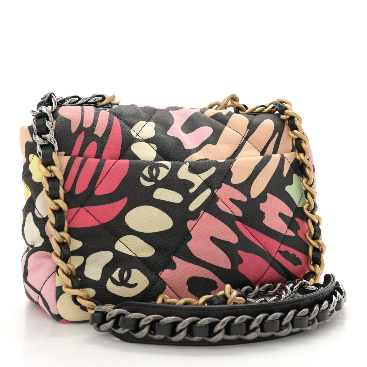 Canvas Printed CC Quilted Medium Chanel 19 Multicolor