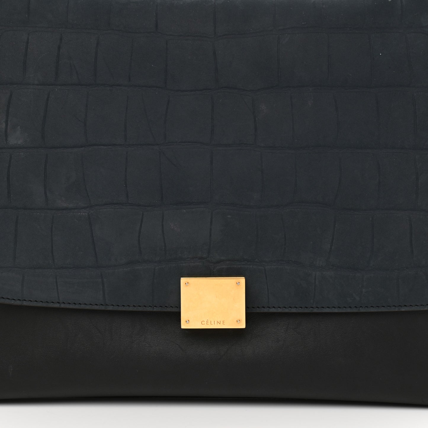 Nubuck Crocodile Embossed Medium Trapeze Navy