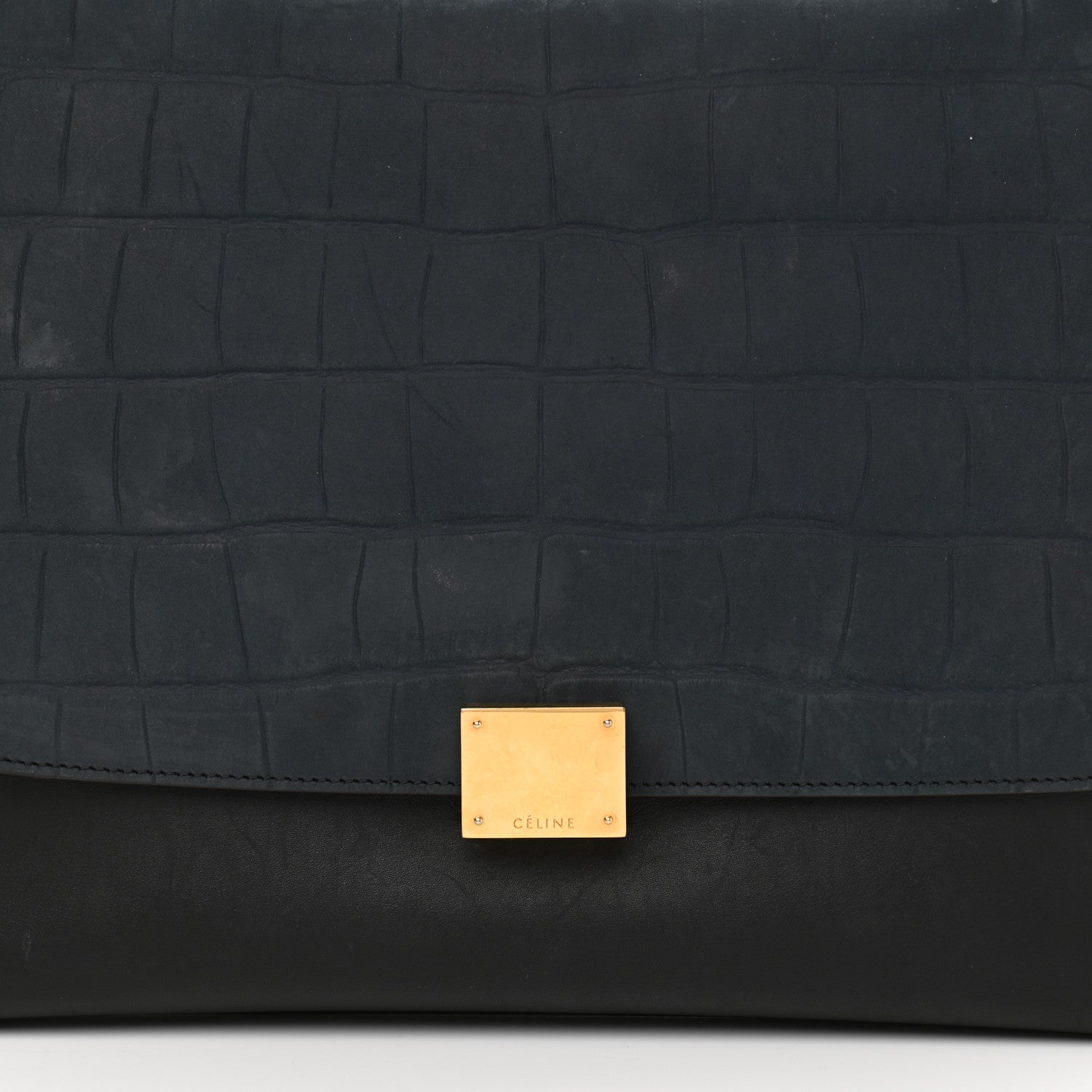 Celine Nubuck Crocodile Embossed Medium Trapeze Navy 7 of 12