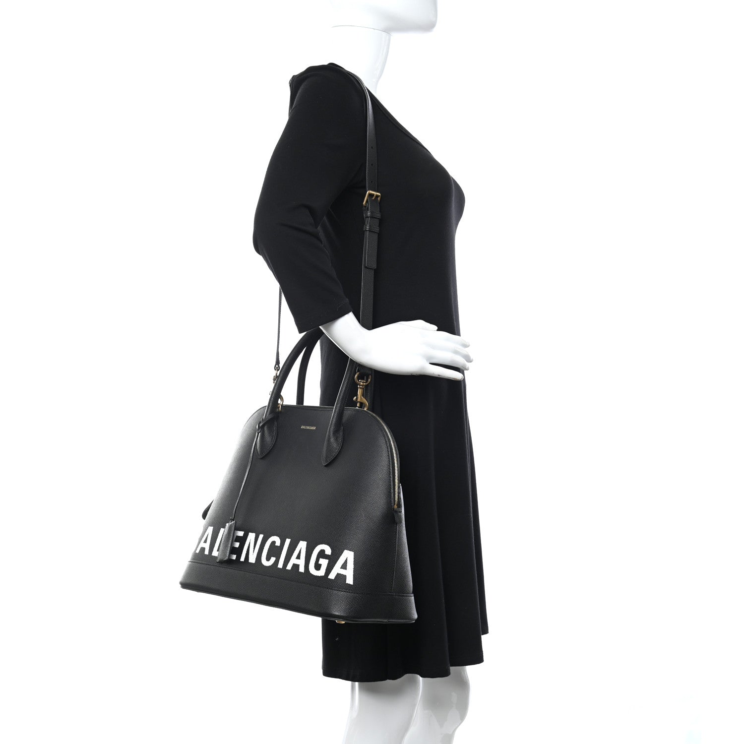 Balenciaga Signature Grained Calfskin Logo M Ville Top Handle Bag Black 2 of 14