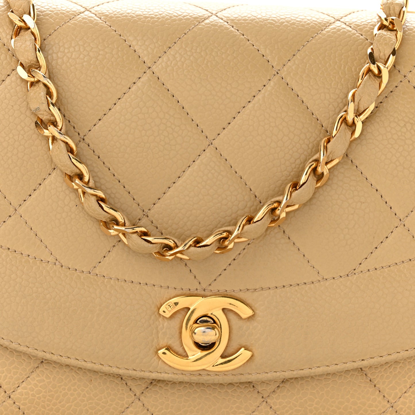 Caviar Quilted Small Single Flap Beige