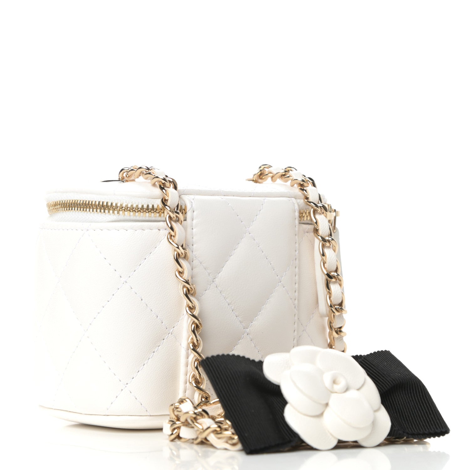 Chanel Lambskin Quilted Small Camellia Bow Vanity Case With Chain White 3 of 10