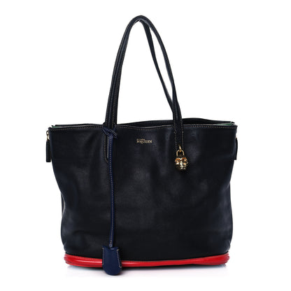 Alexander McQueen Pebbled Calfskin Skull Padlock Tote Black Navy Red Green 1 of 15