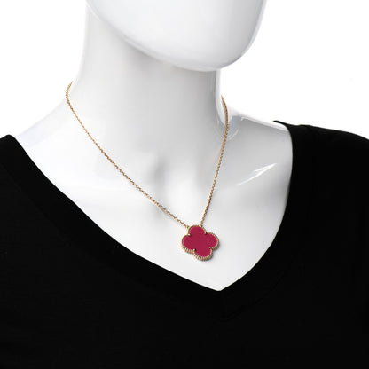 Van Cleef & Arpels 18K Rose Gold Raspberry Pink Sevres Porcelain Magic Alhambra Pendant Necklace 2 of 6