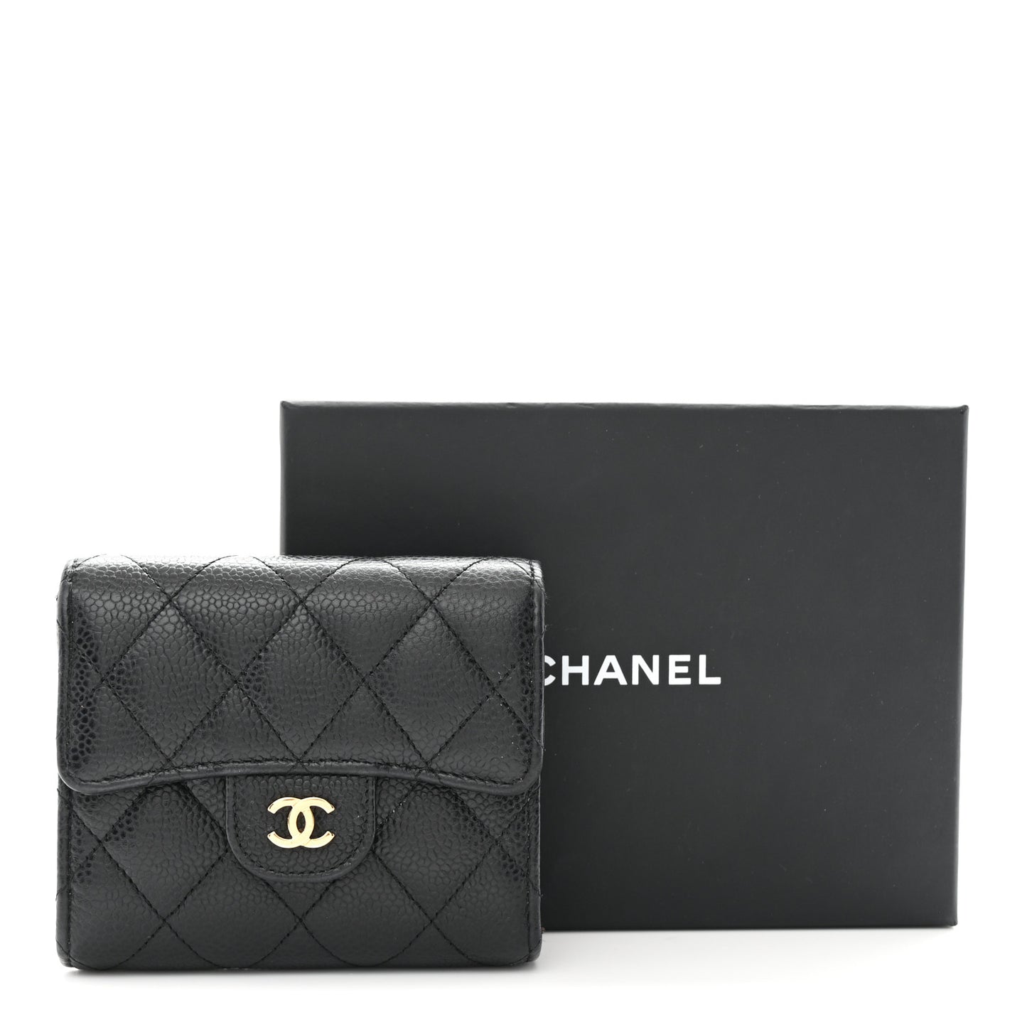 Caviar Quilted Compact Flap Wallet Black