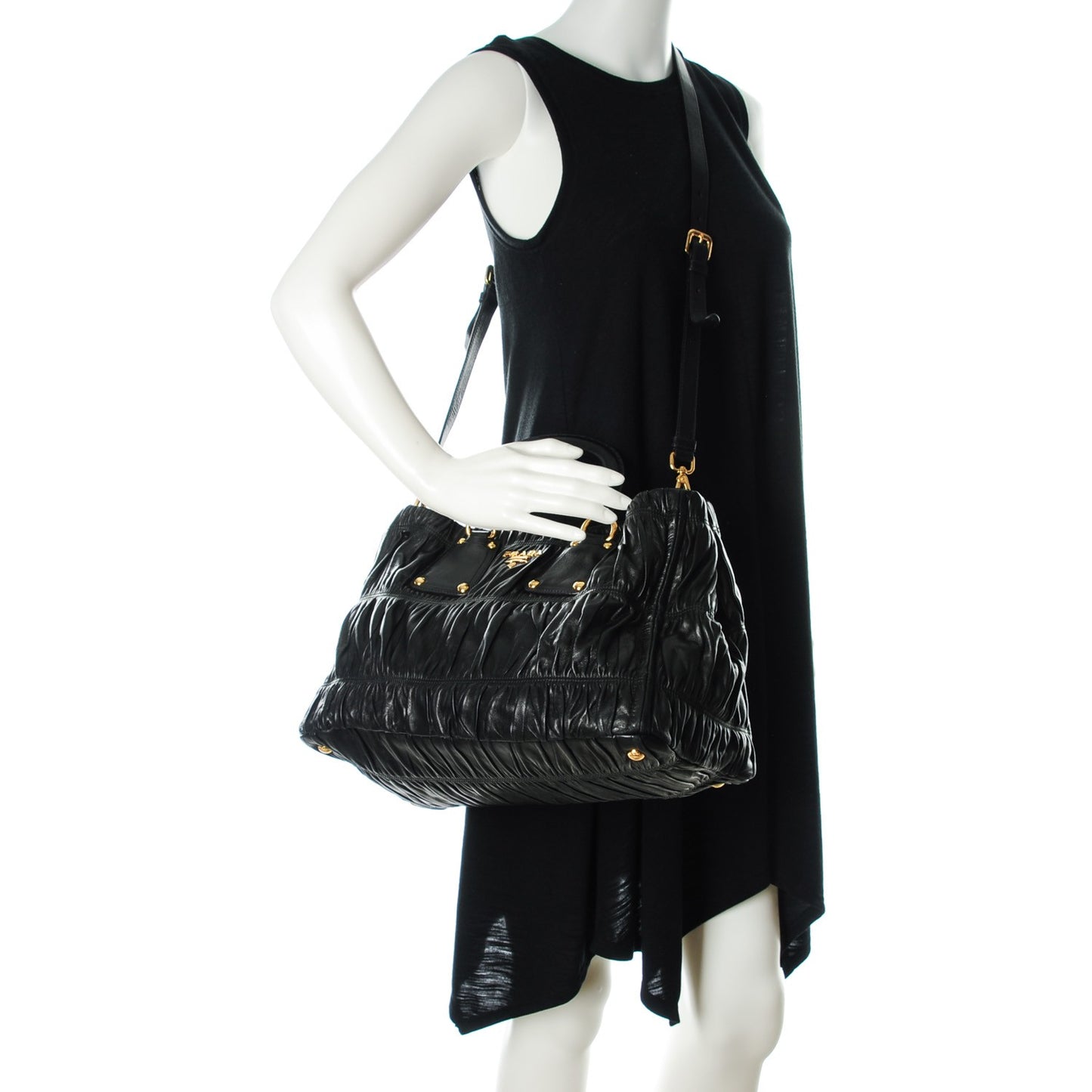 Nappa Gaufre Top Handle Tote Black