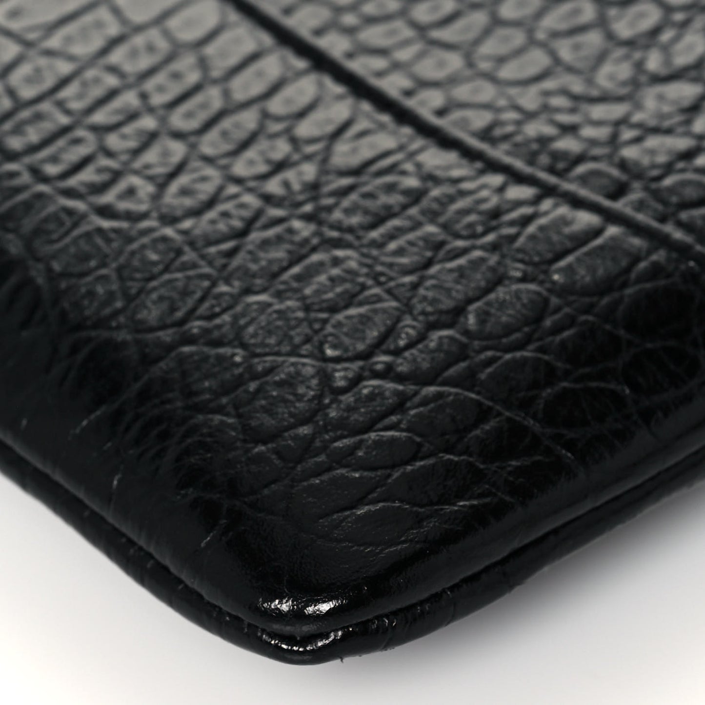 Calfskin Crocodile Embossed Quilted Medium Gabrielle Cosmetic Case Black