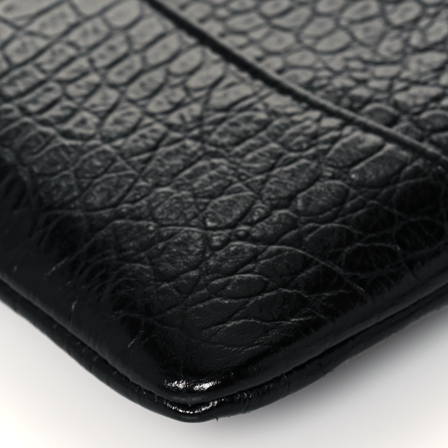 Chanel Calfskin Crocodile Embossed Quilted Medium Gabrielle Cosmetic Case Black 12 of 13