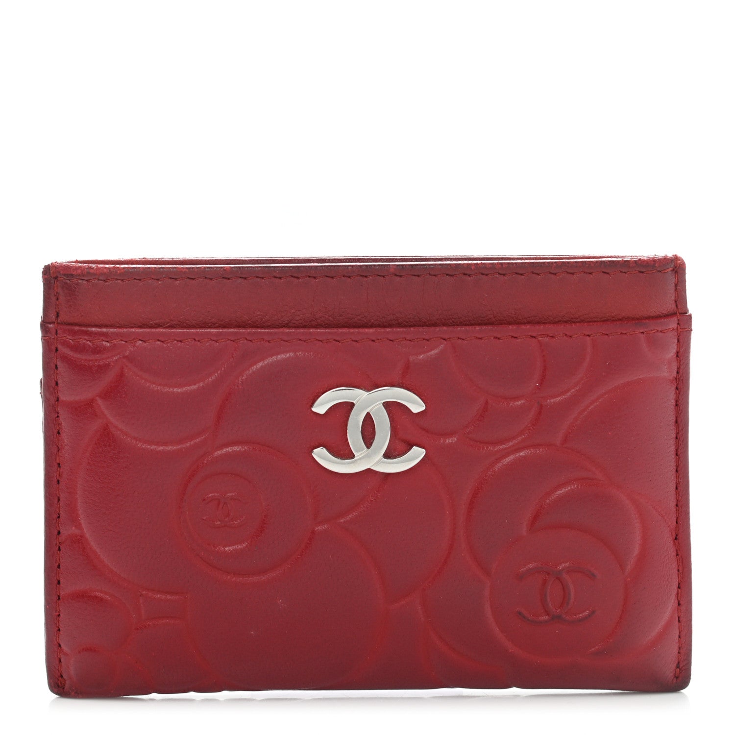 Chanel Lambskin Camellia Embossed Card Holder Red 1 of 11