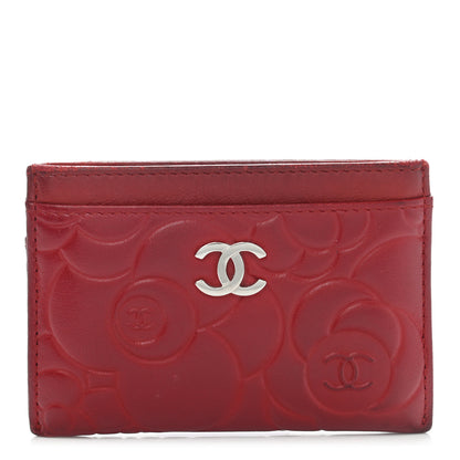 Chanel Lambskin Camellia Embossed Card Holder Red 1 of 11